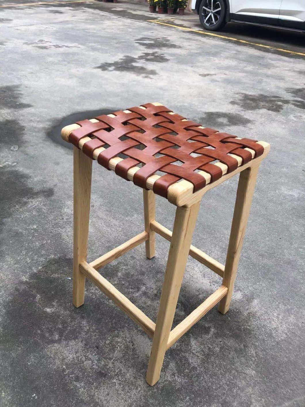 Modern Restaurant Furniture Black PU Leather Ash Wood Frame Lbar Stool Chair