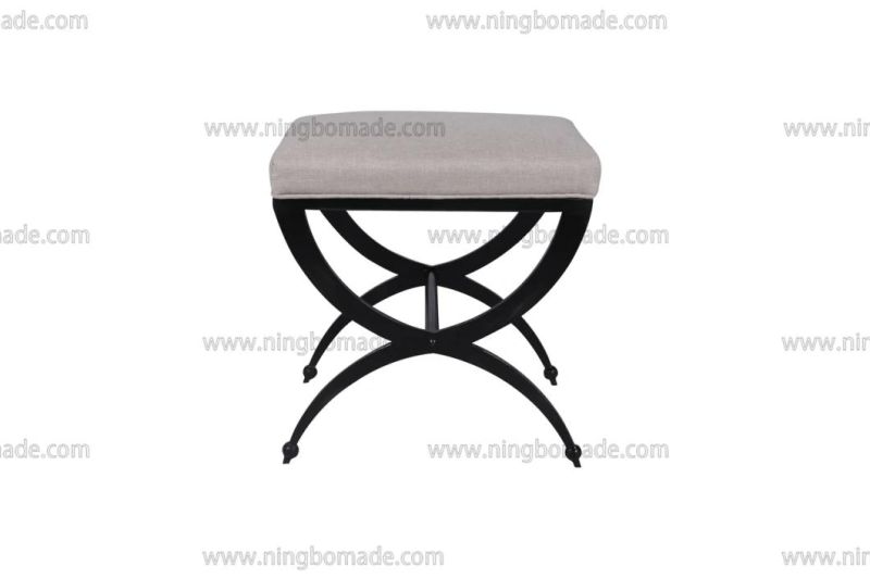 Nordic Country Farm House Design Furniture Grey Linen and Black Iron Bed End Small Stool