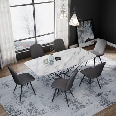 Modern Rectangle Restaurant White and Black Marble Stone Dining Table