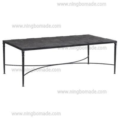 Nordic Retro Vintage Antique Furniture Rustic Natural Iron Base Slate Top Coffee Table