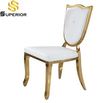 Factory Outlet French Gold Metal Leg White PU Leather Dining Chair
