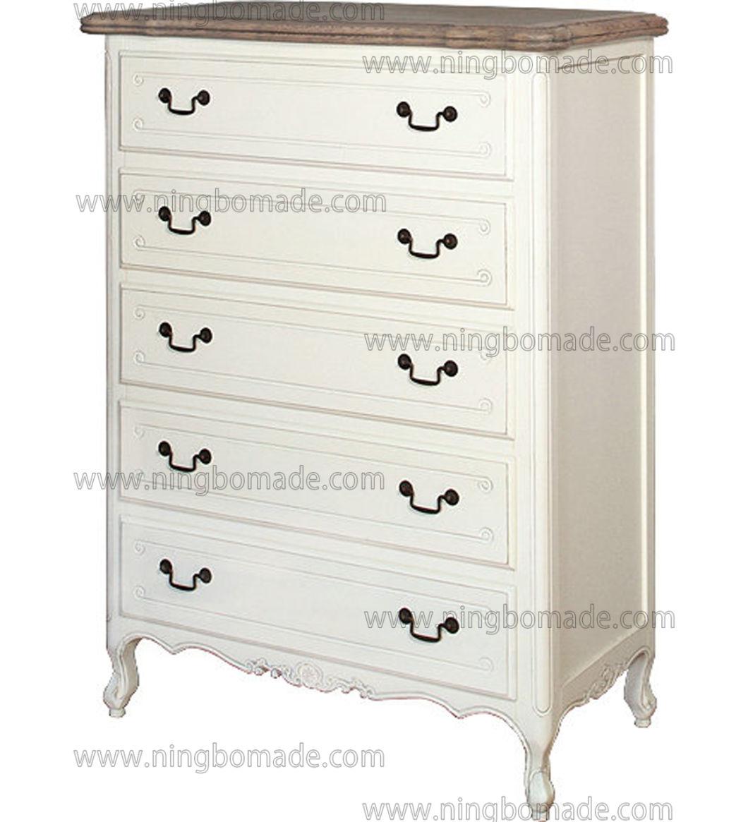 Nordic Louis Style Household Furniture Louis White Solid Wood Five Drawers Chest of Cabinet