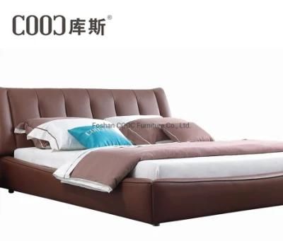 Modern Special Design Bedroom Furniture King Size Brown Leather Bed