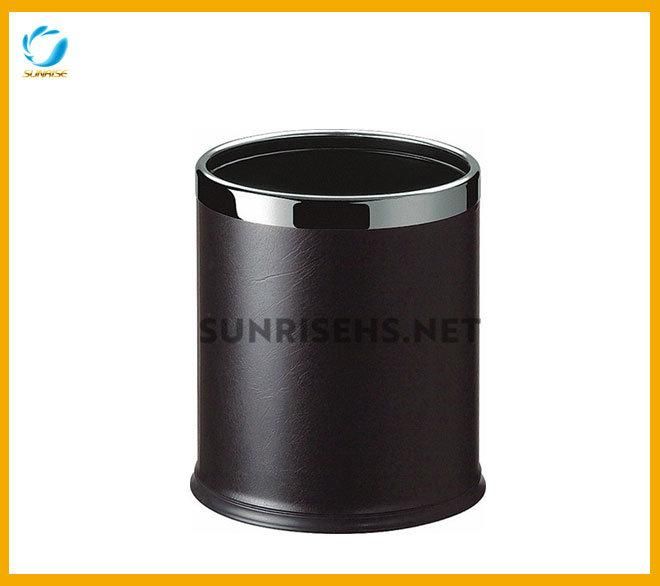 Standing Black Leather Waste Bin