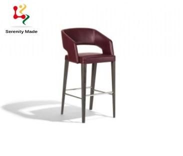 Nodric Style Customization Cafe Restaurant Hotel Lounge Club Pub Wood Legs Stool PU Leather Upholstered High Bar Chair