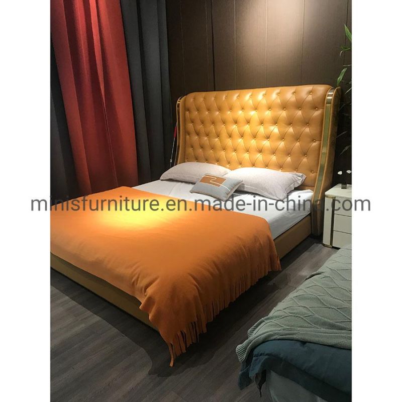 (MN-MB111) Home Bedroom Modern Simple Furniture Adult Double Orange Leather Bed