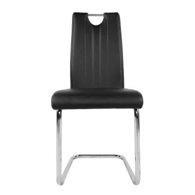 Wholesale Home Furniture Silver Chrome Iron Legs Dining Chair Black PU Leather Chair for Dining Room