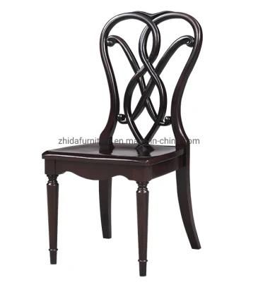 Flower Pattern Back Solid Wood Walnut Black Home Dining Chair