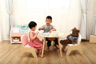 Kindergarten Cute Kids Sofa Chair Children Wooden Leather Cushioned Baby Seat Low Bench