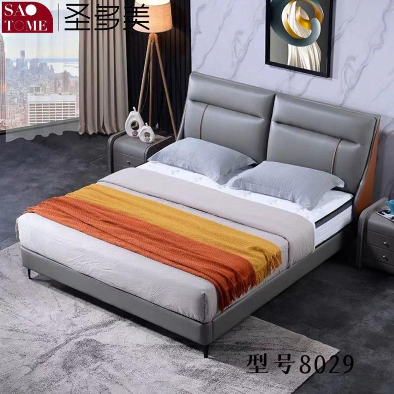 Modern Bedroom Furniture Sky Blue Leather Double Bed 1.5m 1.8m