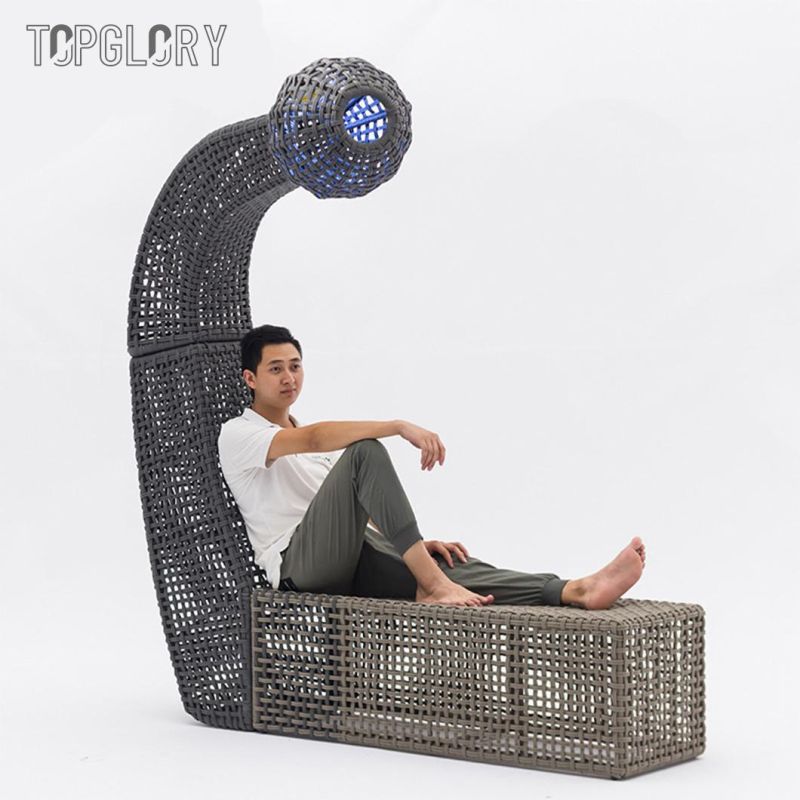 Garden Leisure Outdoor Single 304 Stainless Steel Frame Olifen Round Rope Weave Chair with Built-in LED Lights