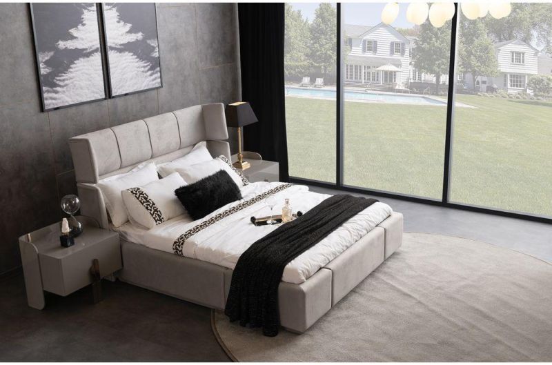 Nova Modern High Gloss Bedroom Furniture High Back Artificial Leather Upholstered King Bed