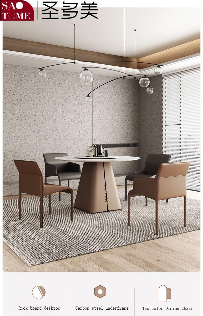 Modern Living Room Rock Board Furniture Saddle Leather Decorative Round Dining Table