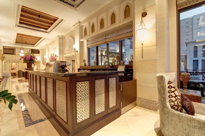 Antique Brown Leather Cabinet with Coffee Table in Hotel Lobby