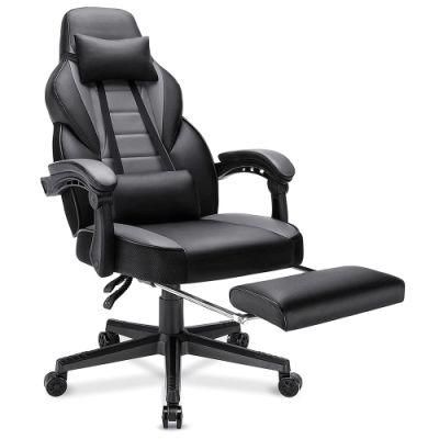 Black Massage Lumbar Office Gaming Chair with Footrest