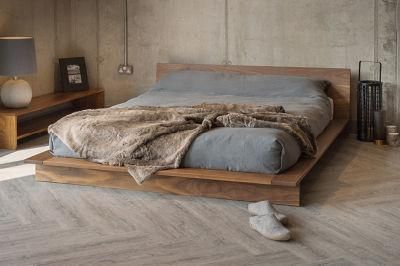Nordic All Solid Wood Japanese Tatami Master Bedroom Double Walnut Modern Minimalist Big Bed 0015