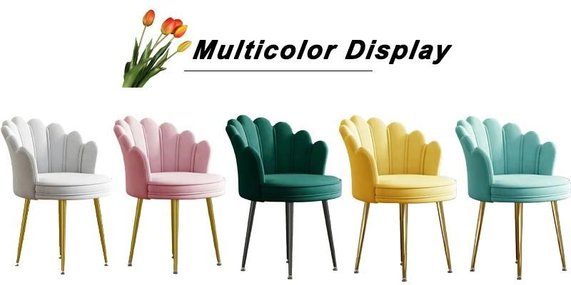 Nordic Style Home Restaurant Furniture Flower Shape Velvet Sofa Chair with Golden Color Legs for Bedroom or Living Room