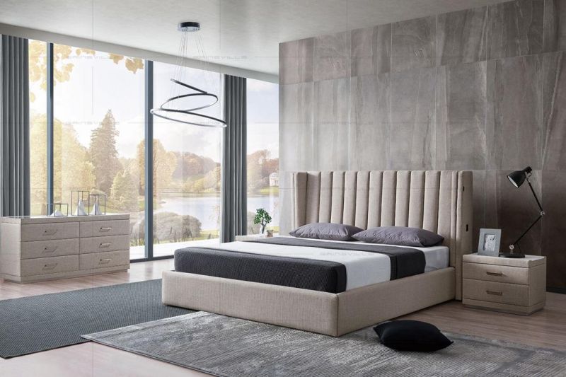Modern Home Bedroom Sets High Headboard Bed with Storage Function