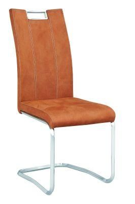 Orange PU Chrome Handle Chrome Legs Dining Chair