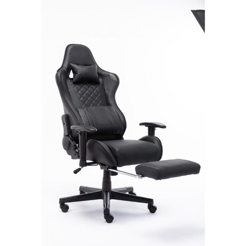 Factory Direct Wholesale Ergonomic Luxury Colorful PC Racing Reclining Chair Leather Gaming Office Chair with Footrestblack