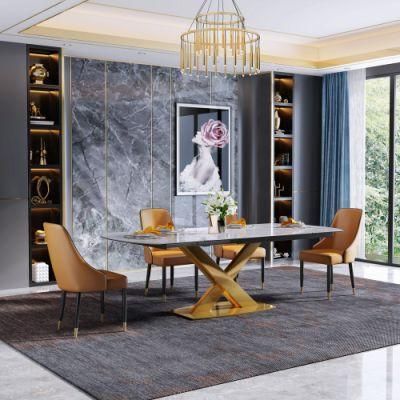 Home Furniture Luxury Stainless Steel Marble Glass Top Dining Tables Dining Furniture Set