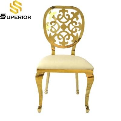 Outdoor Gold Stainless Steel Wedding Venue Royal White Leather Chairs