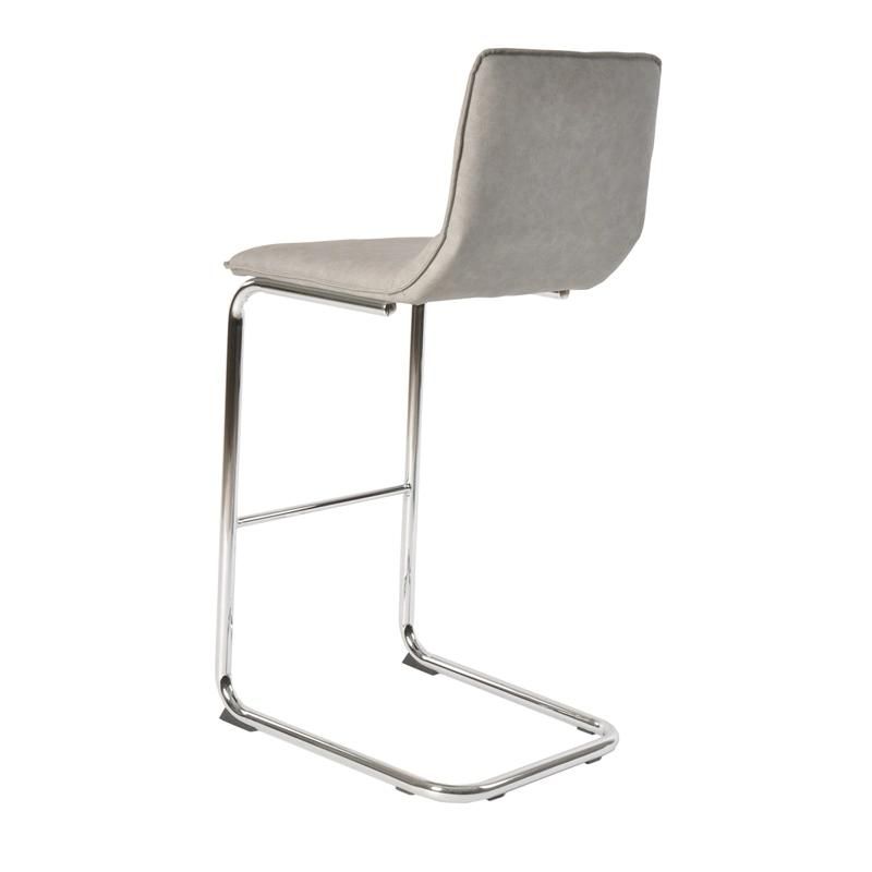 Simple Comfortable PU Leather Seat Bar Stools Square Chrome Legs Bar Chair