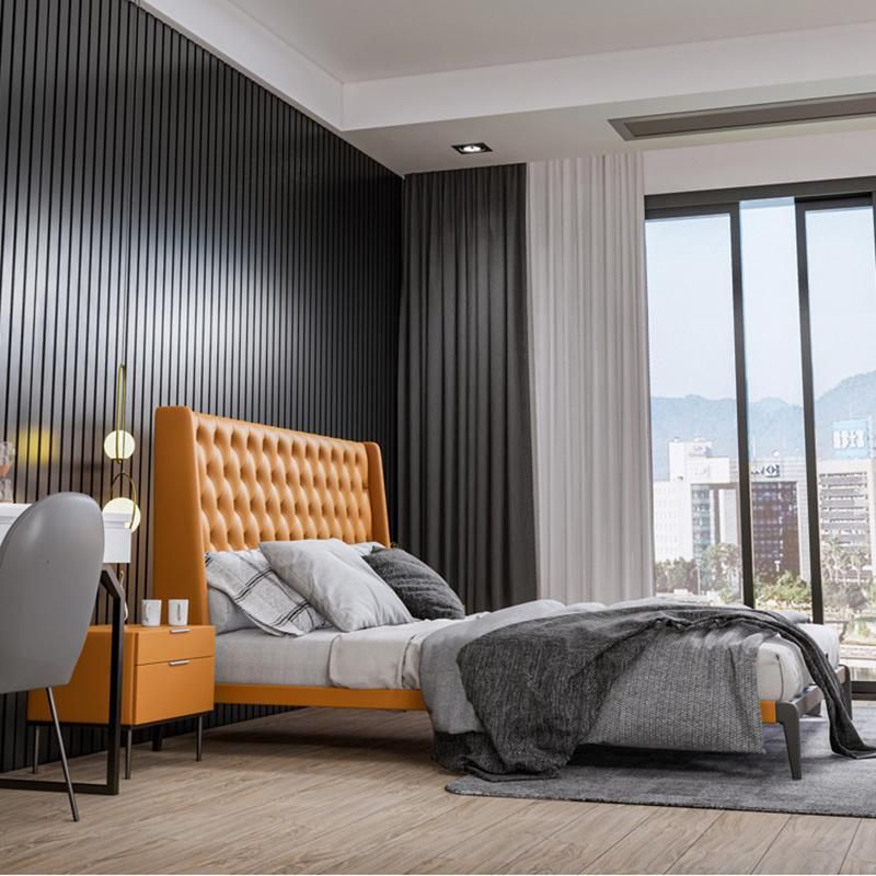 Manufacturer Provider Modern Home Furniture Genuine Leather King Size Bed for Villa/Resort/Suite