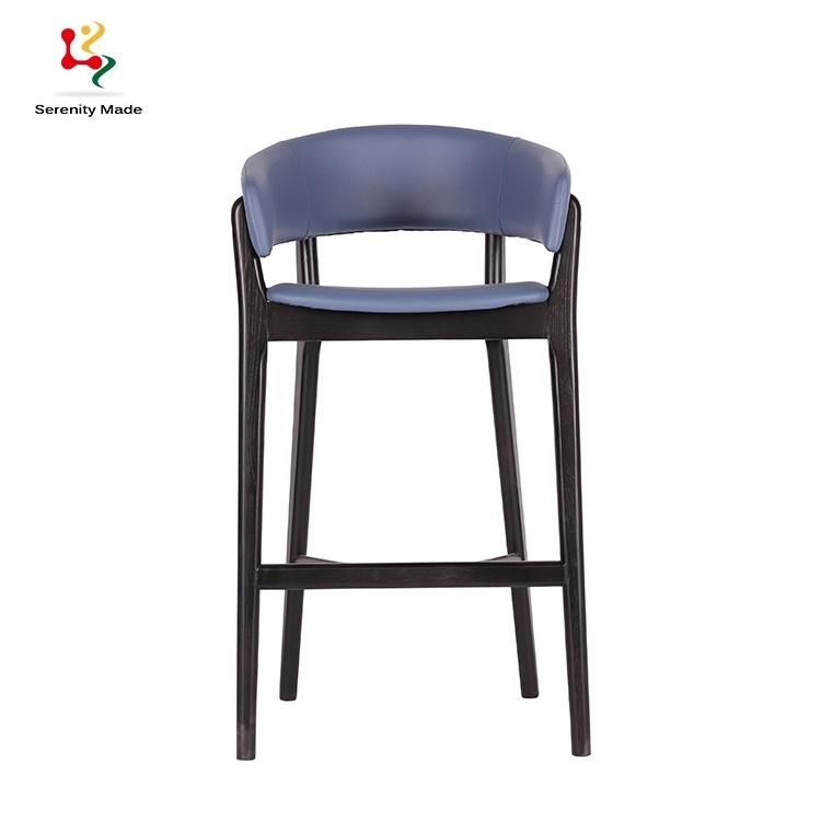 Commercial Luxury Furniture Restaurand Cafe Wooden Frame PU Leather Velvet Upholstered Seat and Backrest Bar Stool