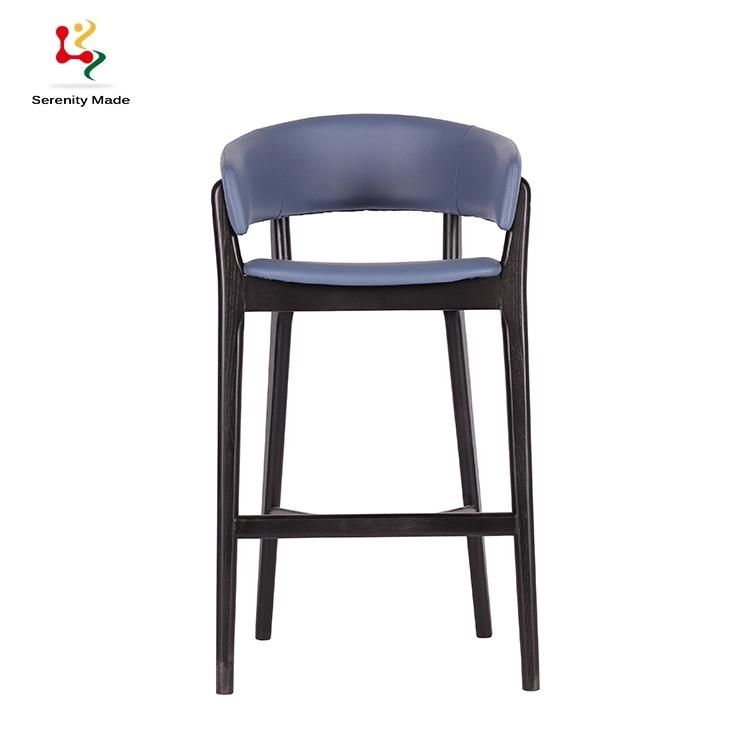 Commercial Luxury Furniture Restaurand Cafe Wooden Frame PU Leather Velvet Upholstered Seat and Backrest Bar Stool