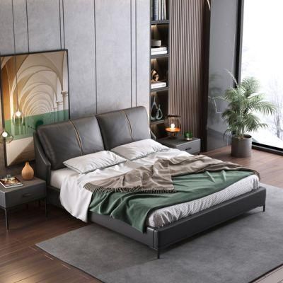 Italy Luxury Wooden Storage Leather King Size Bed for Modern Home Bedroom Furniture