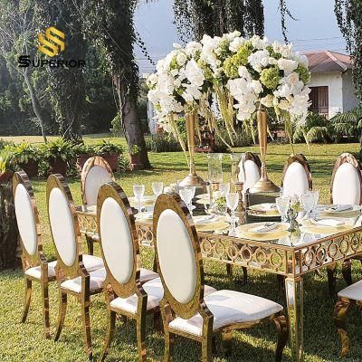 Dubai Cheap Banquet Hall White and Gold Stainless Steel Wedding Chairs