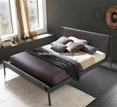 Modern Bedroom Furniture Stainless Steel Leather Cover King Bed