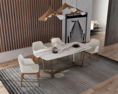 Modern Simple Luxury Unique Sintered Stone Dining Table Furniture Set with Stainless Steel Legs
