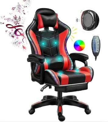 Red Swivel LED Light Gaming Chair with Massage Function