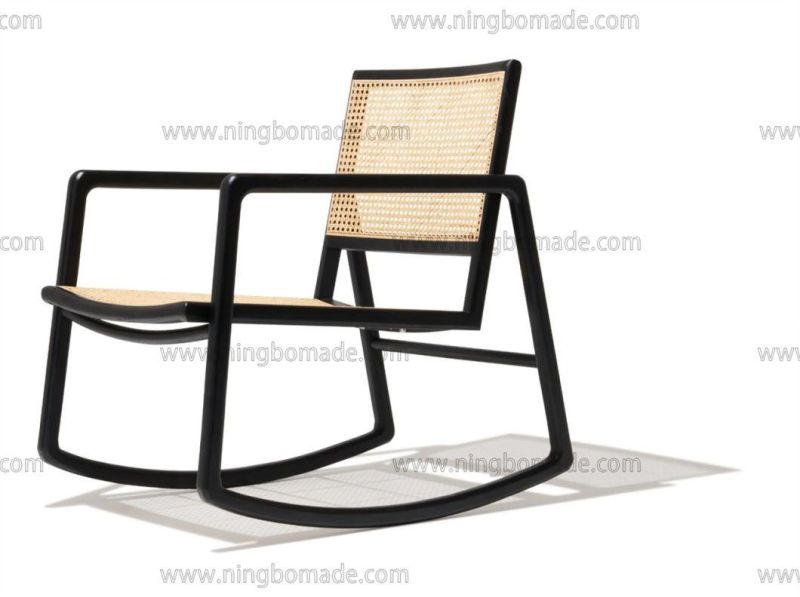 Elegant Rattan Upholstery Furniture Black South Elm and Nature Rattan Garden Rocking Chair