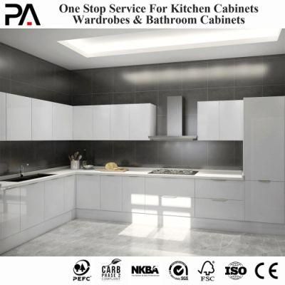 PA Light Grey High Gross Modern Kitchen Made in China Gray Glossy Kitchen Cabinet with Sink
