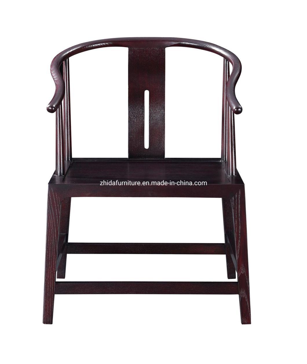 Chinese Furniture Solid Wood Wooden Armrest Dining Chair for Reception Hotel Lobby