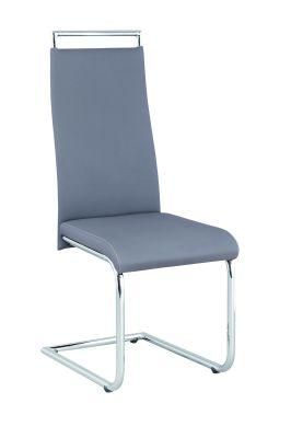 Grey PU Big Chrome Handle Dining Chair