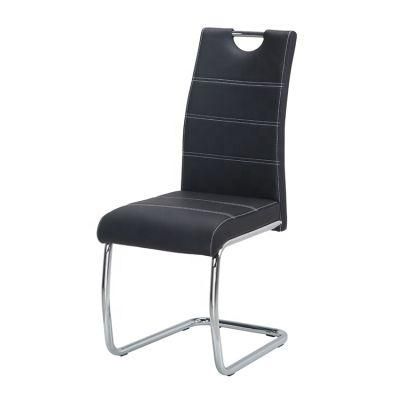 High Quality Home Office Restaurant Furniture Upholstered Seat Black PU Leather Dining Chair with Chromed Base
