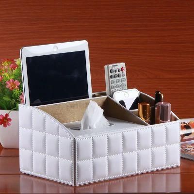 Household Phone and TV Remote Control Leather Box Desk Organizer Holder Home Office Storage Case