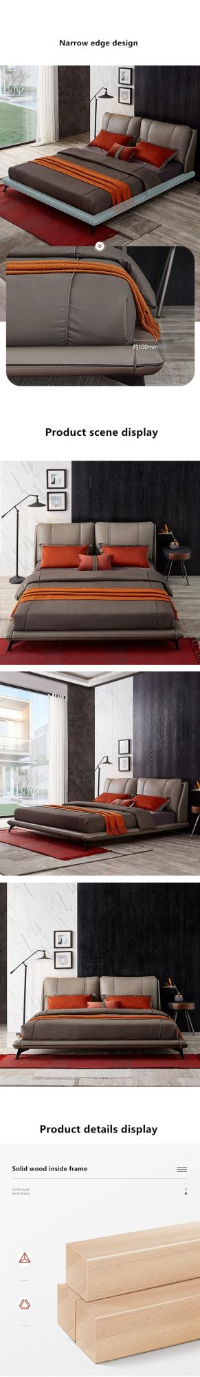 Italian Style Simple Leather Bedroom Big Soft #Bed 0183