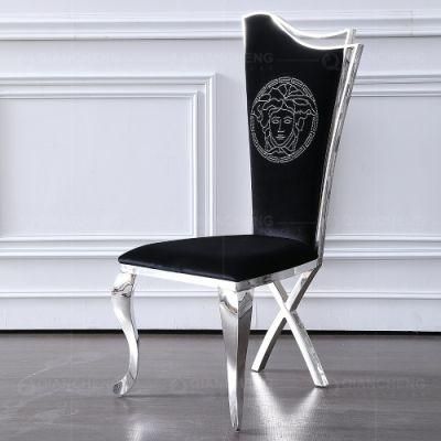 Modern Furniture High X Legs Stainless Steel Back Velvet Dining Chair