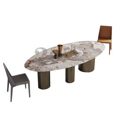 Modern European Style Oval Marble Dining Table with 6 to 8 Chairs Home Furniture Set