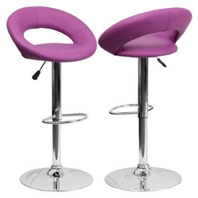 Cheap Adjustable Leather Chrome Bar Chair for Kitchen Cafe Counter Purple