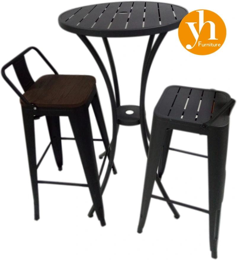 Metal Furniture Board Wood Seat Steel Iron High Back Bar Stool Chair