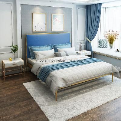 Home Bedroom Furniture Golden Plated Stainless Steel Leather Cushion Bed