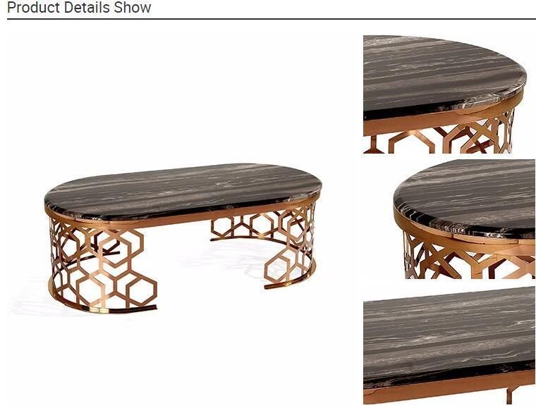 New Design Tea Table Stainlesssteel Frame with Nature Marble Top