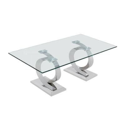 Living Room Furniture Tempered Glass Top Metal Legs Clear Glass Coffee Table