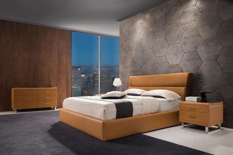 Double Simple Designs King and Queen Size Leather Modern Soft Wall Bed in Bedroom Furniture